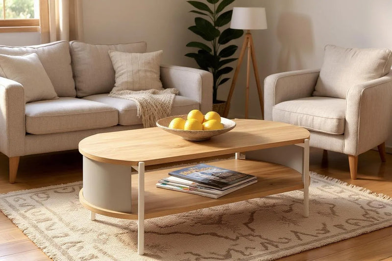 Haku Couchtisch oval Eiche-Dekor mit Gestell in Kaschmirgrau