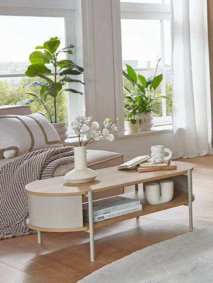 Haku Couchtisch oval Eiche-Dekor mit Gestell in Kaschmirgrau