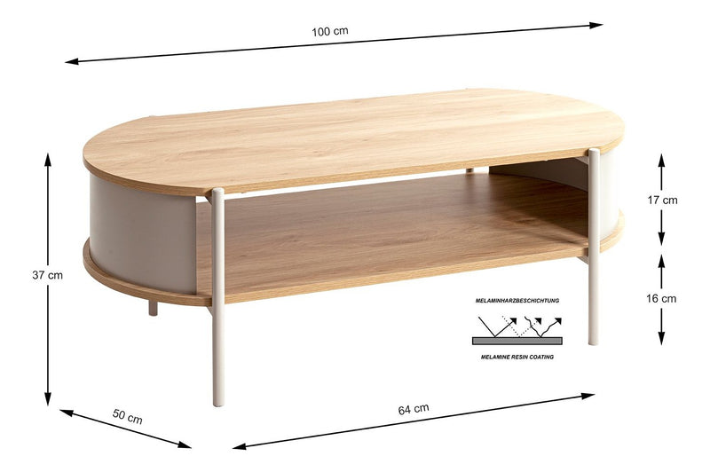 Haku Couchtisch oval Eiche-Dekor mit Gestell in Kaschmirgrau