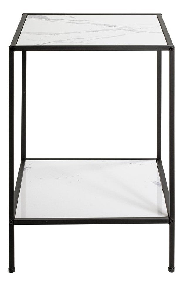 Haku Beistelltisch Art Deco, Kunstmarmor weiß mit Stahlrohr schwarz