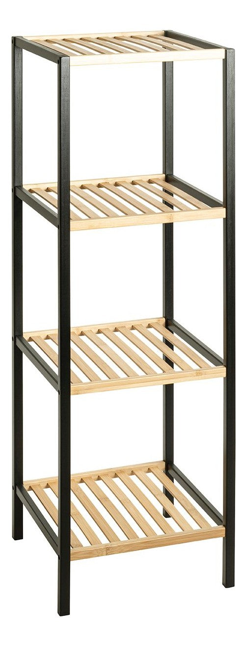 Standregal aus Bambus mit 4 Ablagen, schwarz-natur, Scandi-Stil – Ansicht 1