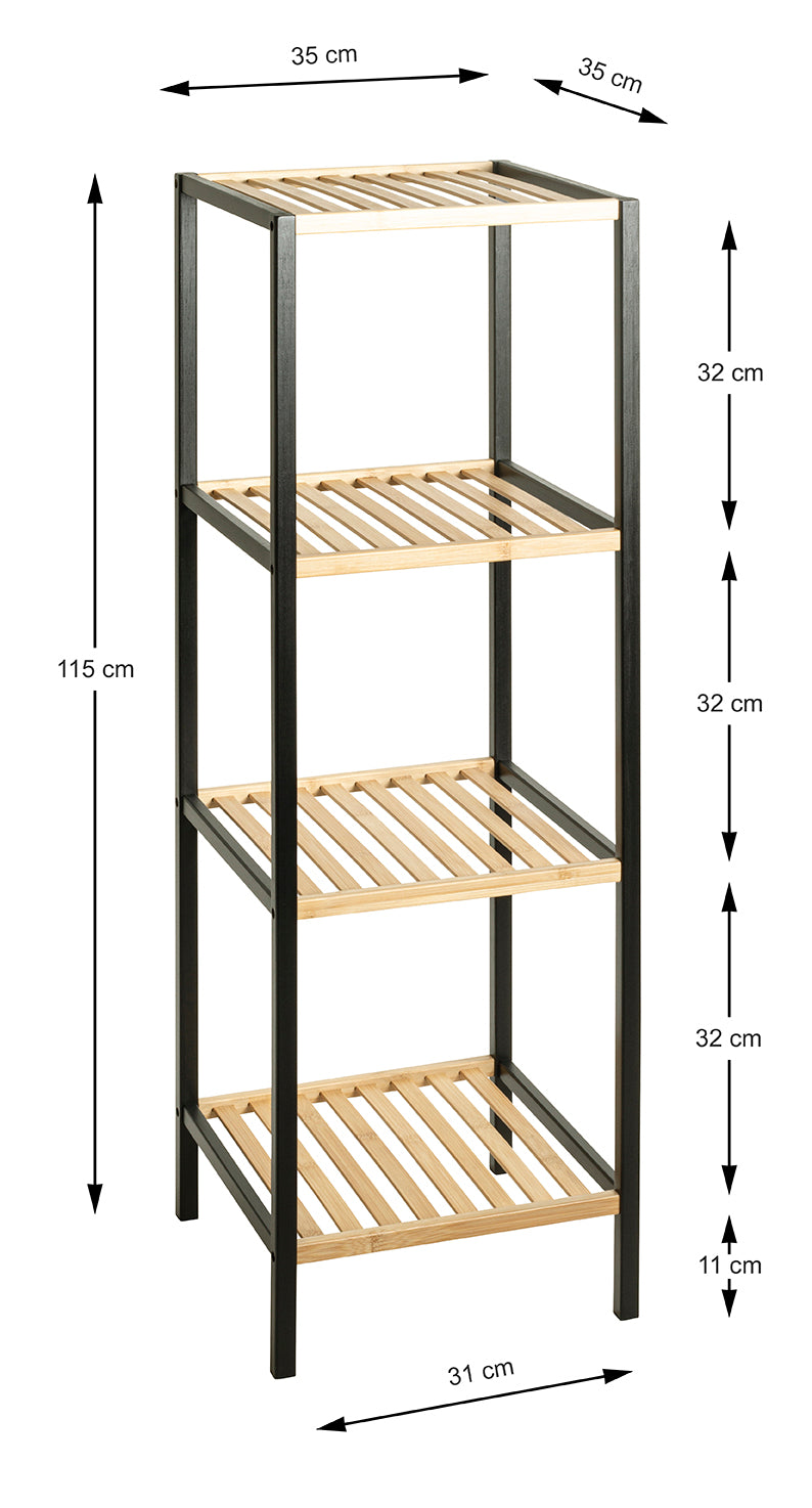 Haku Standregal aus Bambus mit 4 Ablagen, schwarz-natur, Scandi-Stil