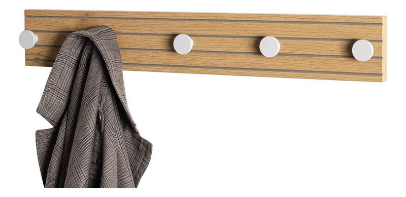 Haku Garderobenleiste Eiche-Dekor mit 3 Metallhaken, Kaschmirgrau