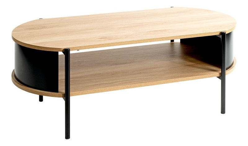 Haku Couchtisch oval, Dekor Eiche mit schwarzem Stahlrohrgestell