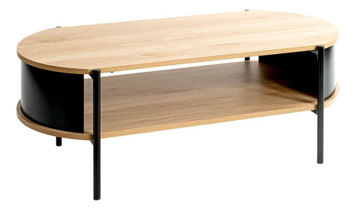 Couchtisch oval, Dekor Eiche mit schwarzem Stahlrohrgestell – Ansicht 1