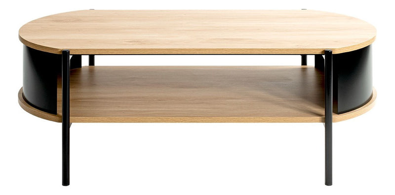 Haku Couchtisch oval, Dekor Eiche mit schwarzem Stahlrohrgestell