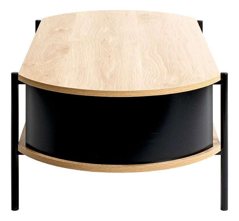 Haku Couchtisch oval, Dekor Eiche mit schwarzem Stahlrohrgestell