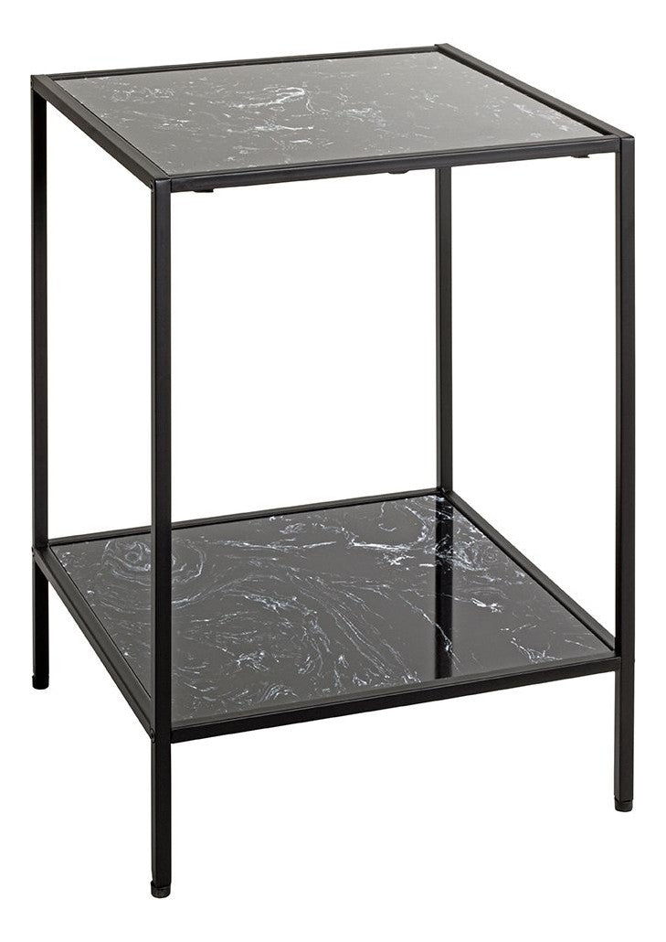 Haku Beistelltisch schwarz mit zwei Ablagen aus Kunstmarmor, Art Deco