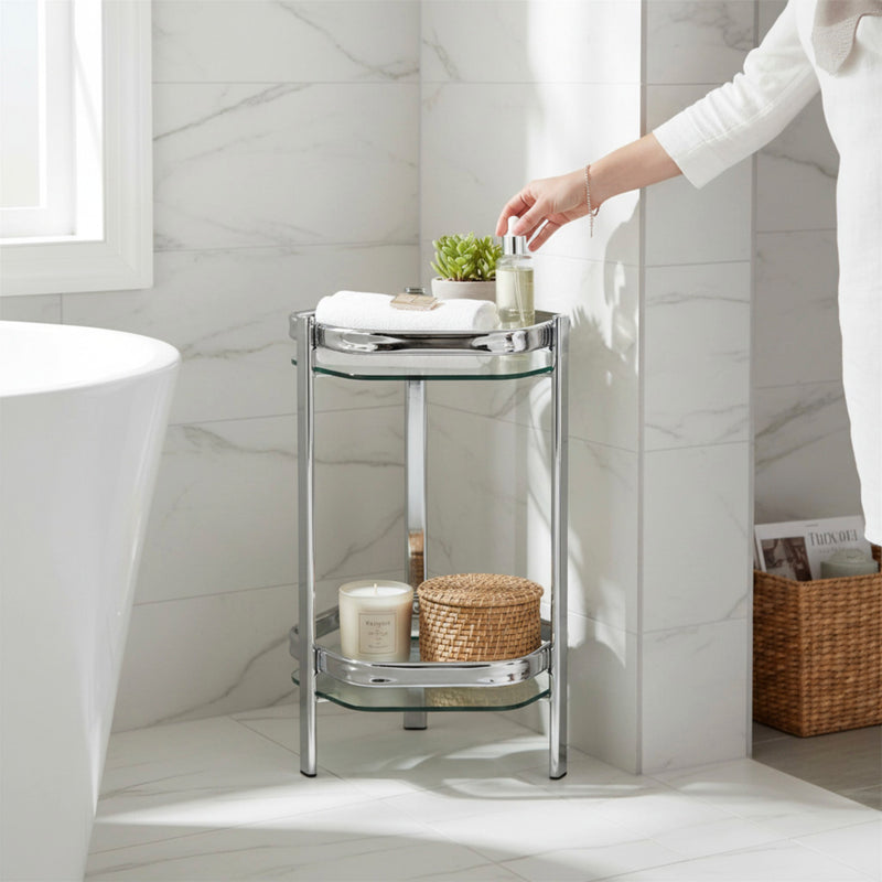 Haku Blumensäule Art Deco, Chrom mit Glasablagen aus Sicherheitsglas