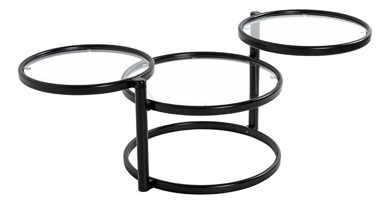 Haku Couchtisch rund, drehbar, Stahlrohr schwarz mit Glasablagen