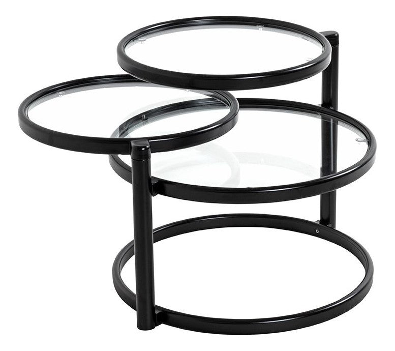 Haku Couchtisch rund, drehbar, Stahlrohr schwarz mit Glasablagen