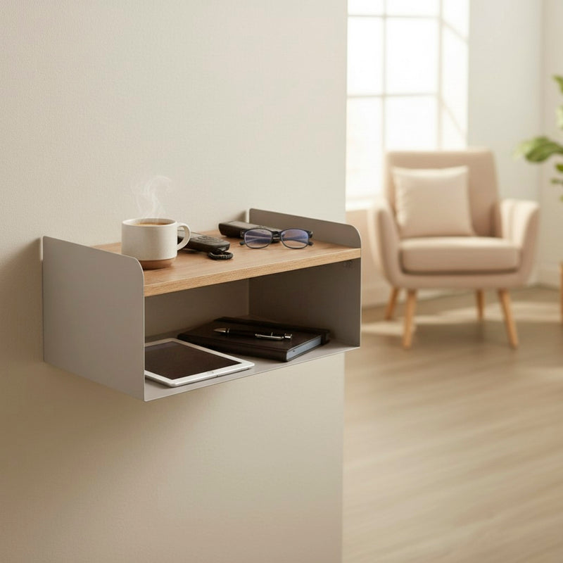 Haku Wandkonsole aus Metall mit MDF-Ablage, Eiche-Dekor, kaschmir
