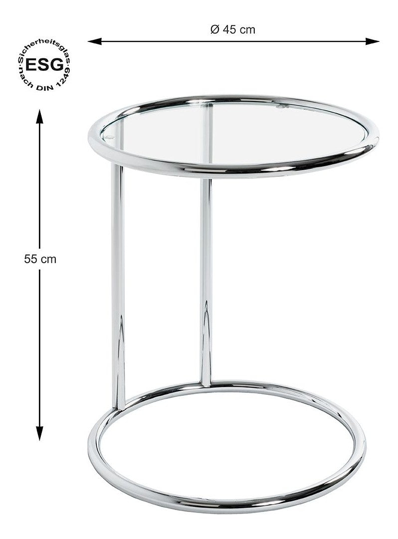 Haku Beistelltisch rund in Chrom mit Ablage aus Sicherheitsglas