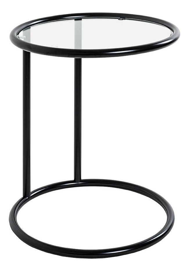 Haku Beistelltisch rund aus Glas und Stahlrohr, schwarz matt