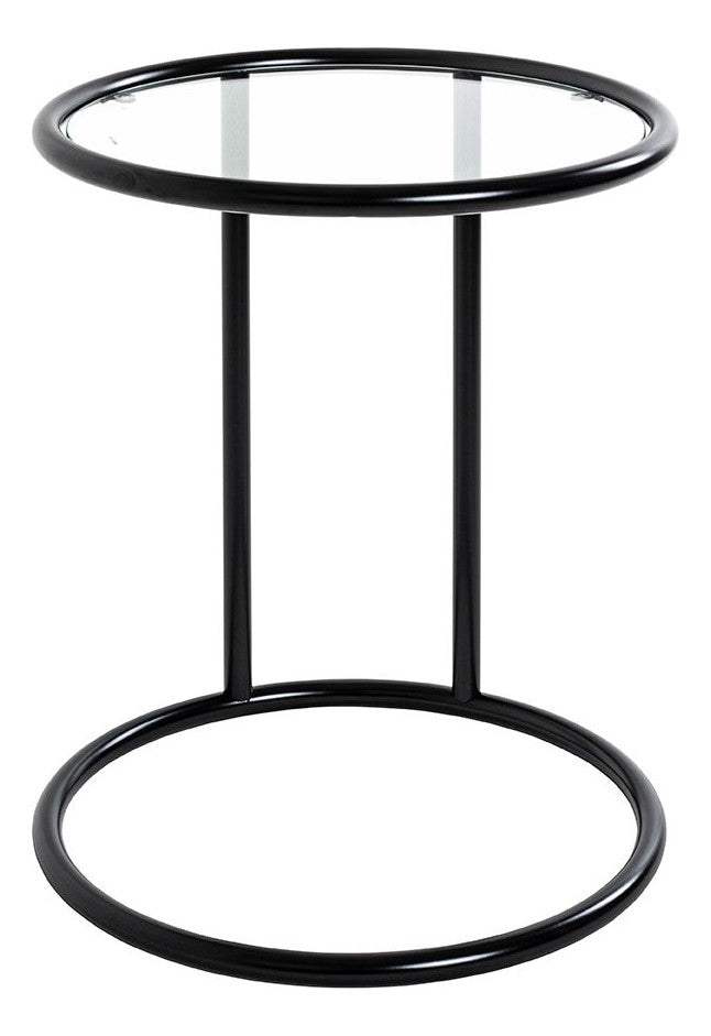 Haku Beistelltisch rund aus Glas und Stahlrohr, schwarz matt