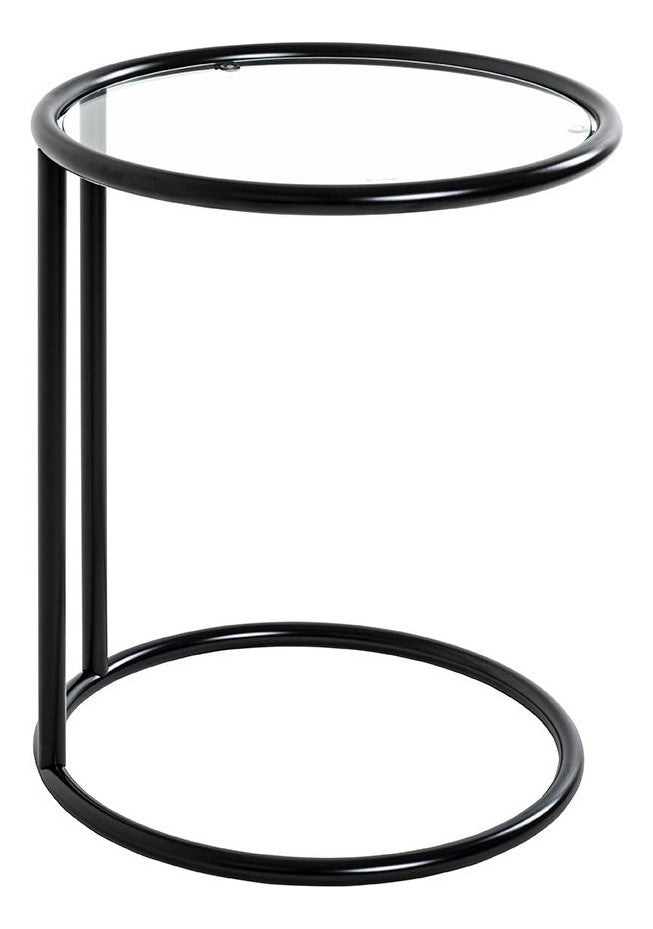 Haku Beistelltisch rund aus Glas und Stahlrohr, schwarz matt