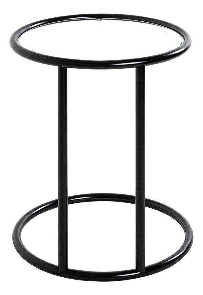 Haku Beistelltisch rund aus Glas und Stahlrohr, schwarz matt