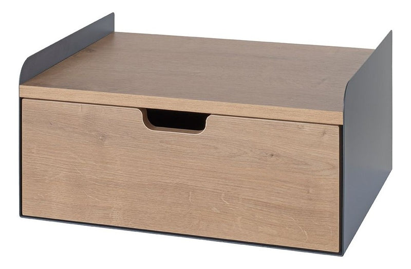 Haku Wandkonsole mit Schublade, Metall anthrazit, Ablage Eiche-Dekor
