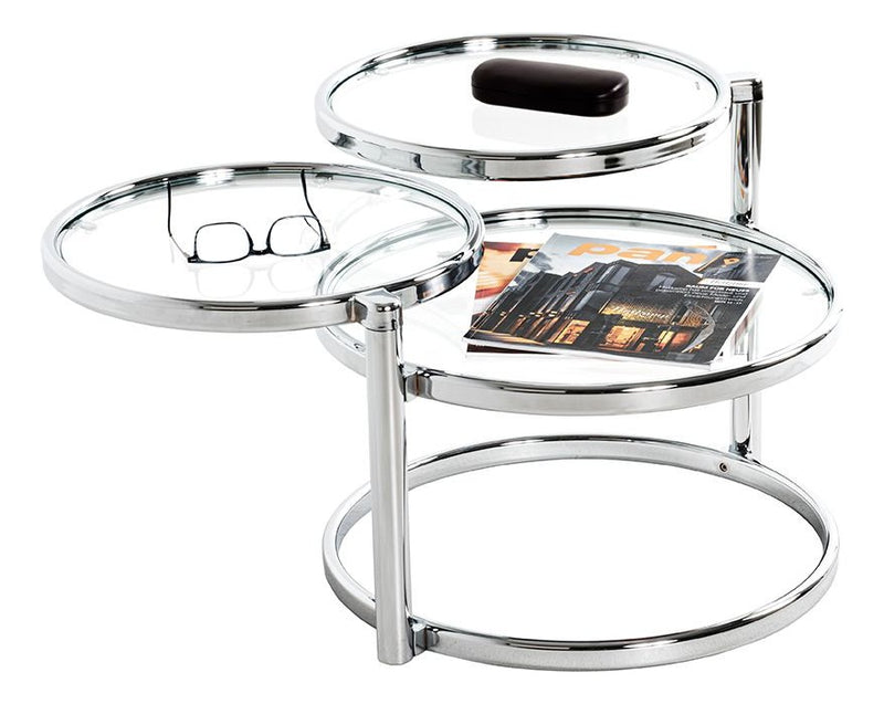 Couchtisch rund ausziehbar, Chrom-Gestell mit Sicherheitsglas-Ablagen – Ansicht 3