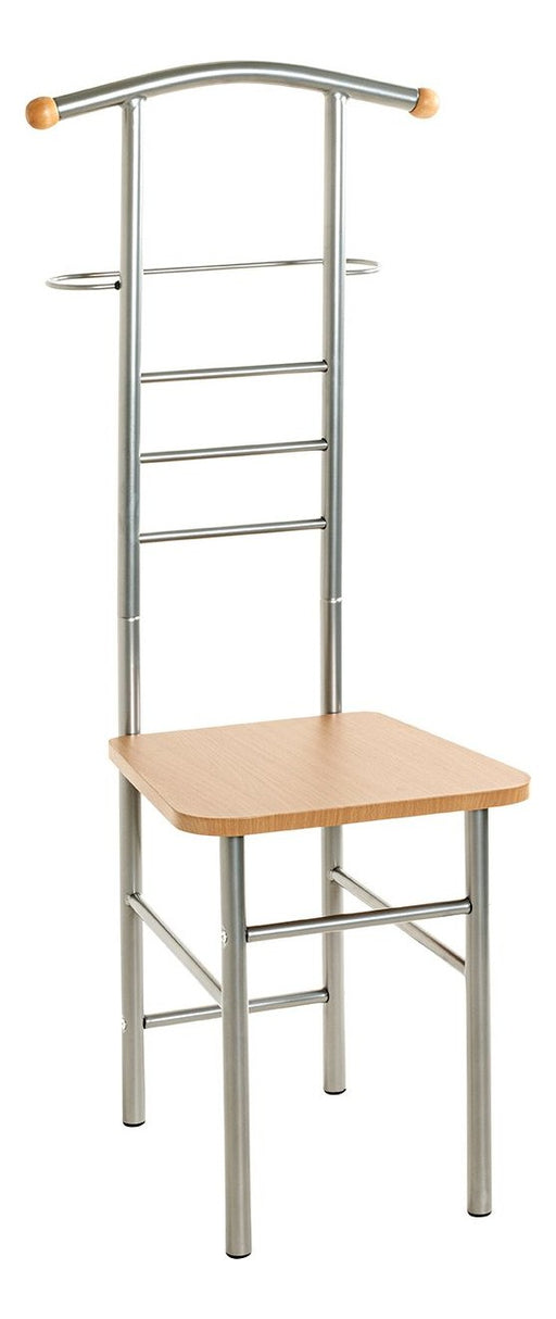 Herrendiener mit Kleiderstange, Sitz Buche-Dekor, alufarben – Ansicht 1
