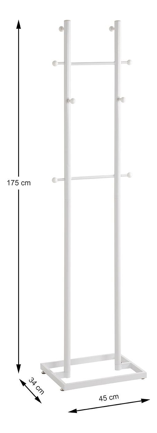 Haku Garderobenständer mit 8 Haken, weißes Stahlrohr, modern