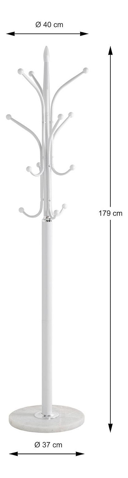 Haku Garderobenständer mit 12 Haken, Marmorfuß, Weiß-Chrom