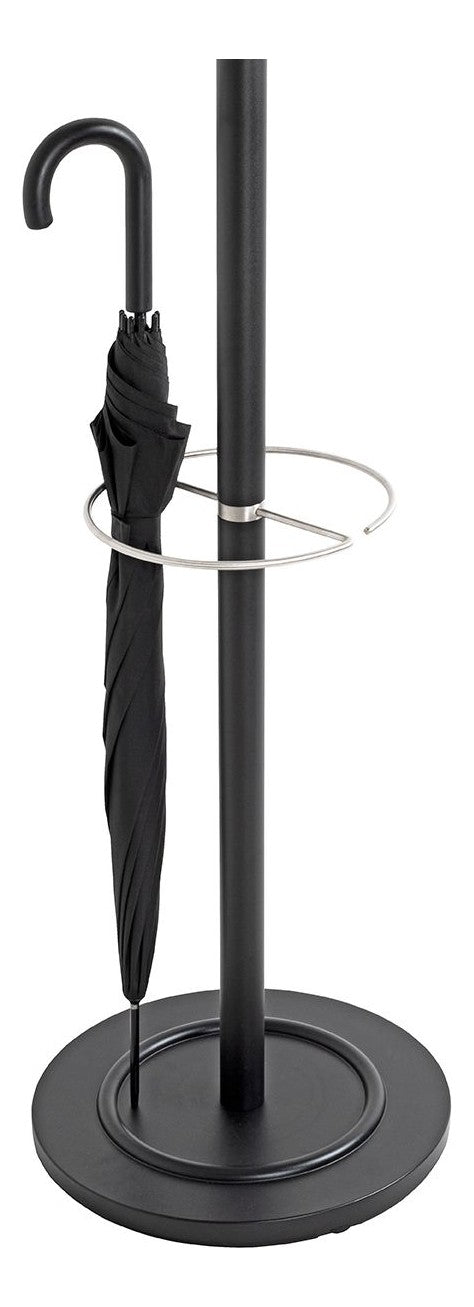 Haku Garderobenständer mit 8 Haken, schwarz mit Edelstahl-Schirmhalter