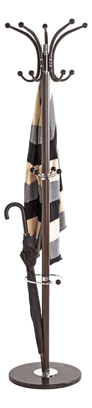 Haku Garderobenständer mit 14 Haken und Marmorfuß, braun-chrom
