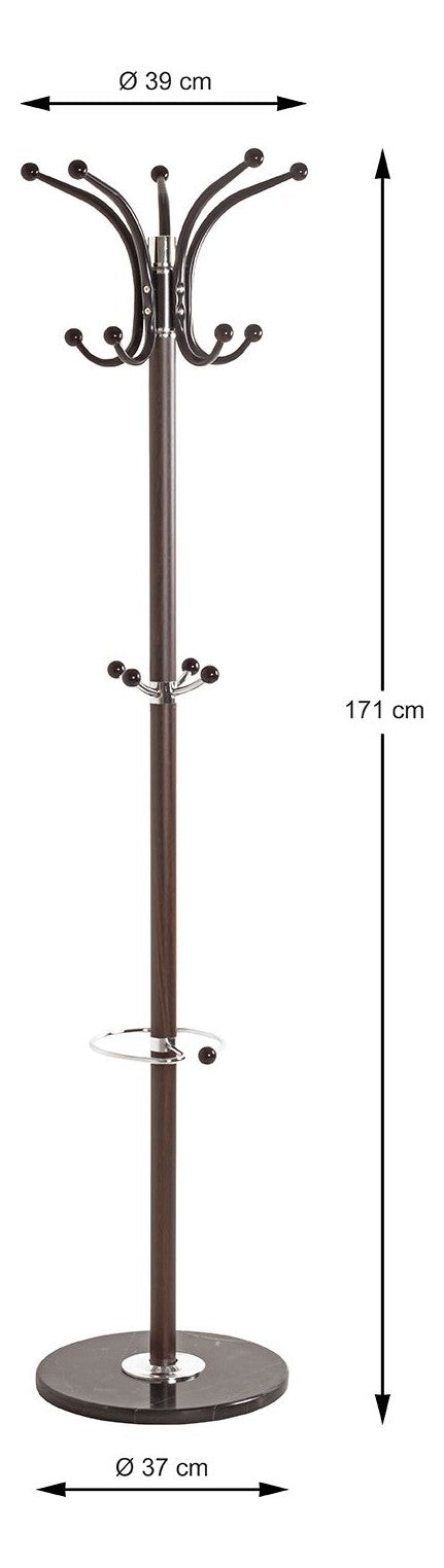 Haku Garderobenständer mit 14 Haken und Marmorfuß, braun-chrom
