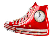 Wandgarderobe mit 5 Haken und integrierter Uhr, Metall rot – Ansicht 1