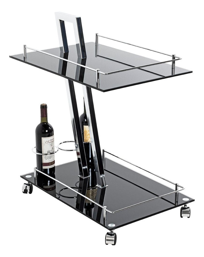 Haku Servierwagen mit Glasablagen und Flaschenhalter, Chrom/Schwarz