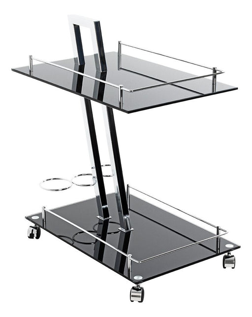 Servierwagen mit Glasablagen und Flaschenhalter, Chrom/Schwarz – Ansicht 1