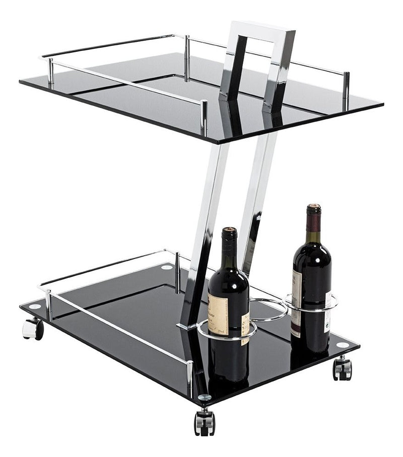 Haku Servierwagen mit Glasablagen und Flaschenhalter, Chrom/Schwarz