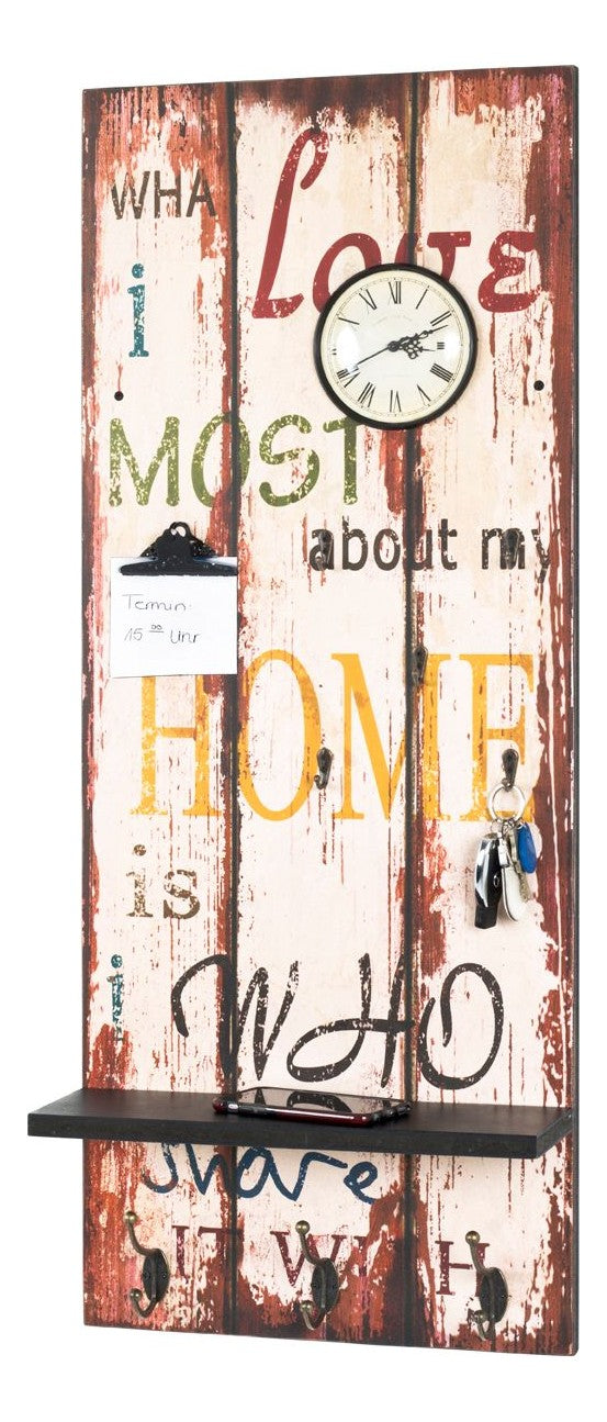 Memoboard Home mit Uhr, 5 Schlüsselhaken und 3 Garderobenhaken – Ansicht 7