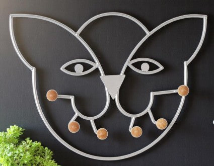 Haku Wandgarderobe Katze mit 6 Haken aus Metall und Holz, Industrial