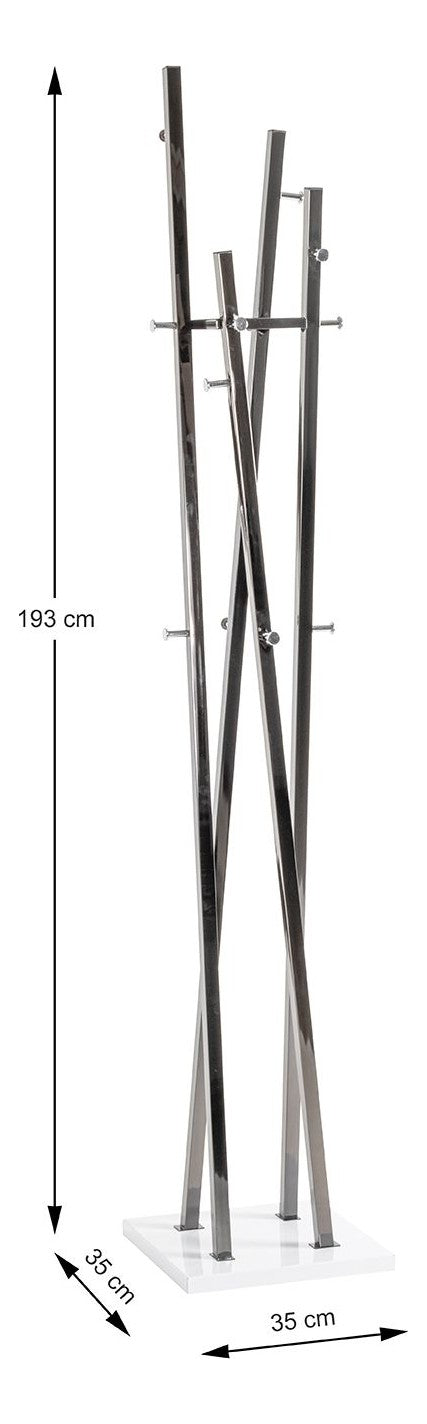 Haku Garderobenständer mit 12 Haken, Stahlrohr chrom dunkel, Fuß weiß