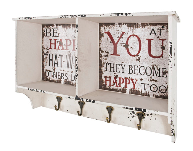 Haku Wandgarderobe mit 4 Metallhaken, Schriftzug-Motiv, Industrial-Stil