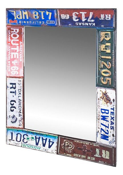 Haku Wandspiegel Industrial, Vintage-Blau mit Schriftzug-Motiv