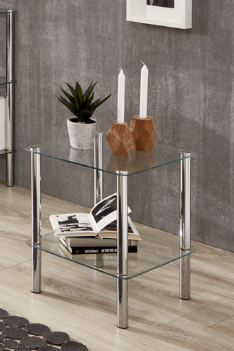 Haku Beistelltisch quadratisch Chrom-Optik mit Sicherheitsglas