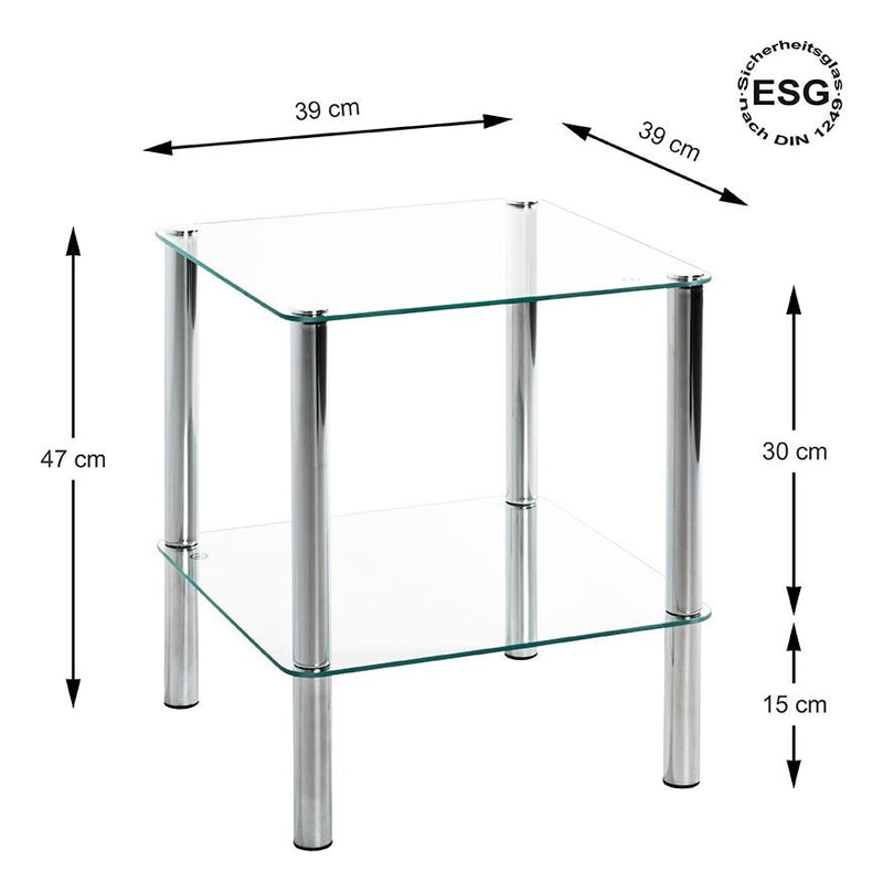 Haku Beistelltisch quadratisch Chrom-Optik mit Sicherheitsglas