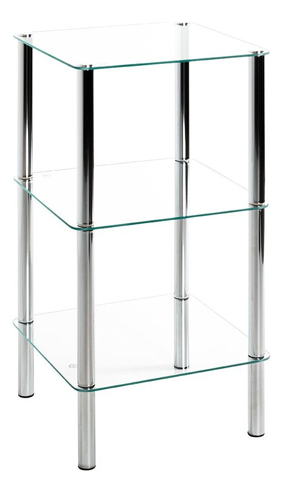 Standregal aus Stahlrohr Chrom mit Glasablagen, modern – Ansicht 1