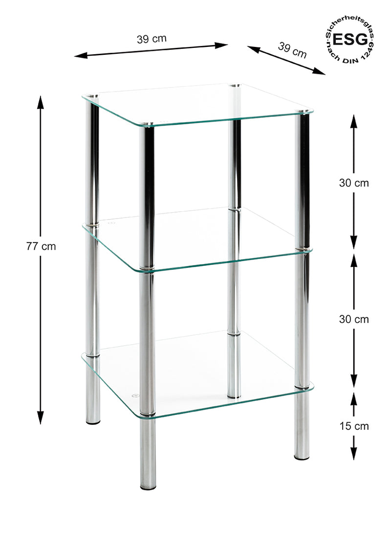 Standregal aus Stahlrohr Chrom mit Glasablagen, modern – Ansicht 4