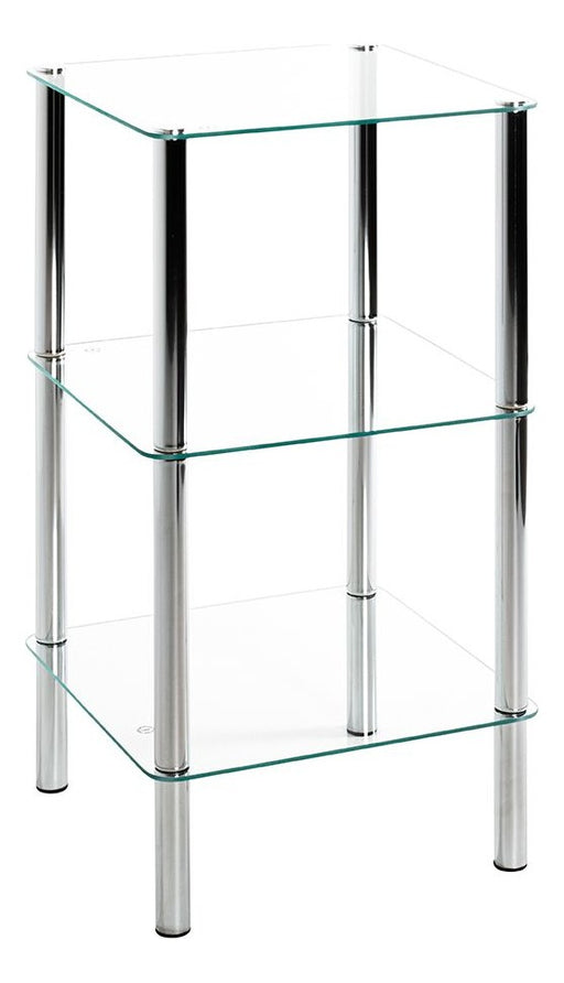 Standregal aus Stahlrohr Chrom mit Glasablagen, modern – Ansicht 1