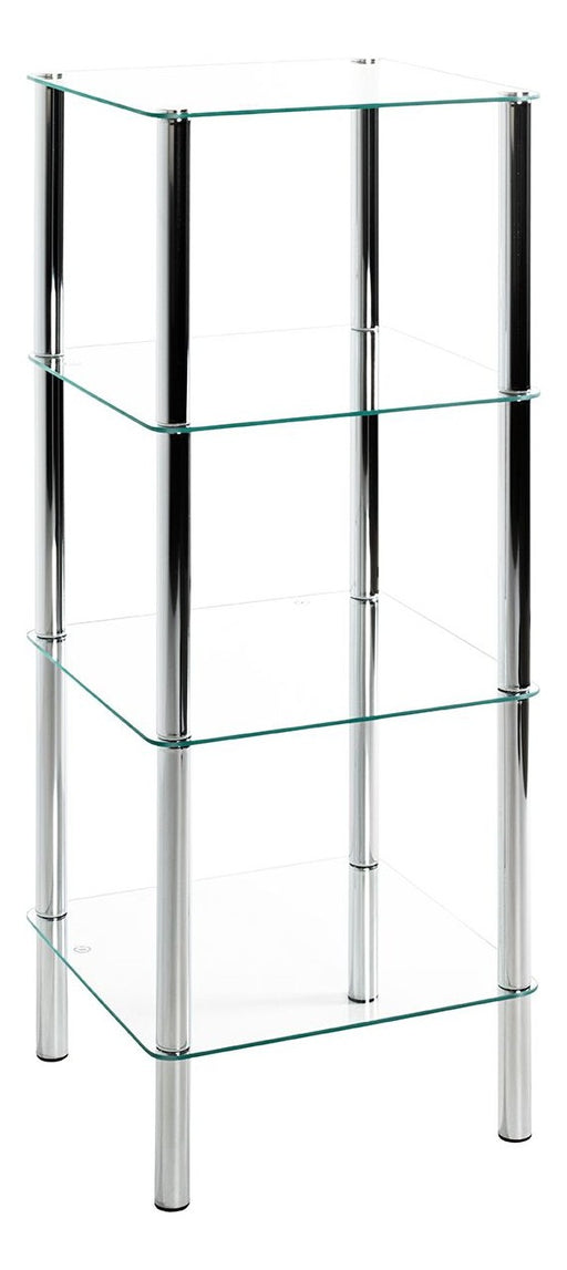 Standregal aus Stahlrohr mit Glasablagen, Chrom-Optik, quadratisch – Ansicht 1