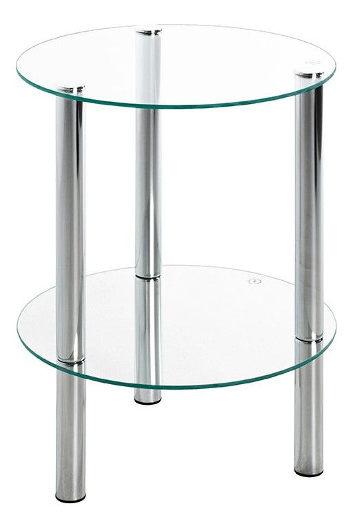 Haku Beistelltisch rund, Stahlrohr Chrom mit Sicherheitsglas-Ablage