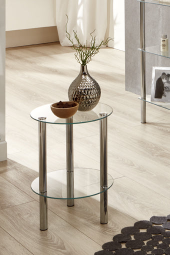 Haku Beistelltisch rund, Stahlrohr Chrom mit Sicherheitsglas-Ablage