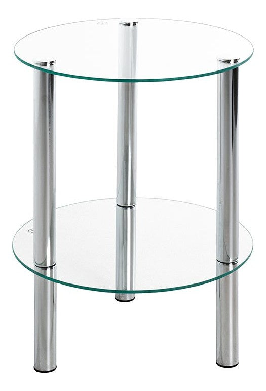 Haku Beistelltisch rund, Stahlrohr Chrom mit Sicherheitsglas-Ablage
