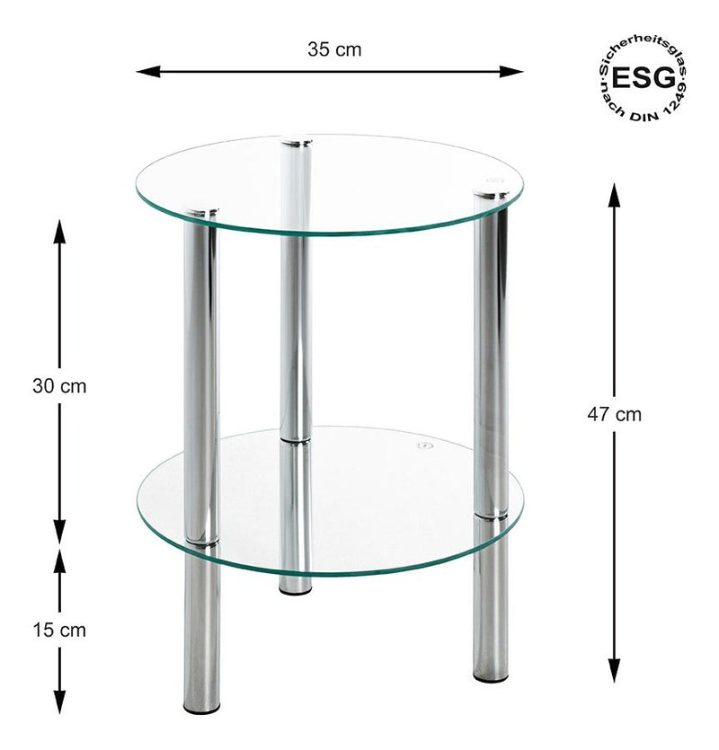 Haku Beistelltisch rund, Stahlrohr Chrom mit Sicherheitsglas-Ablage