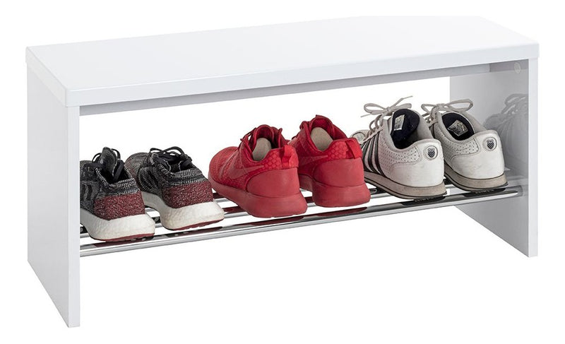 Haku Schuhbank Weiß Hochglanz mit Sitzfläche und Schuhablage Chrom-Optik