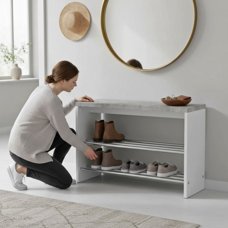 Haku Schuhbank in Betonoptik mit Chrom-Gestell für 6 Paar Schuhe
